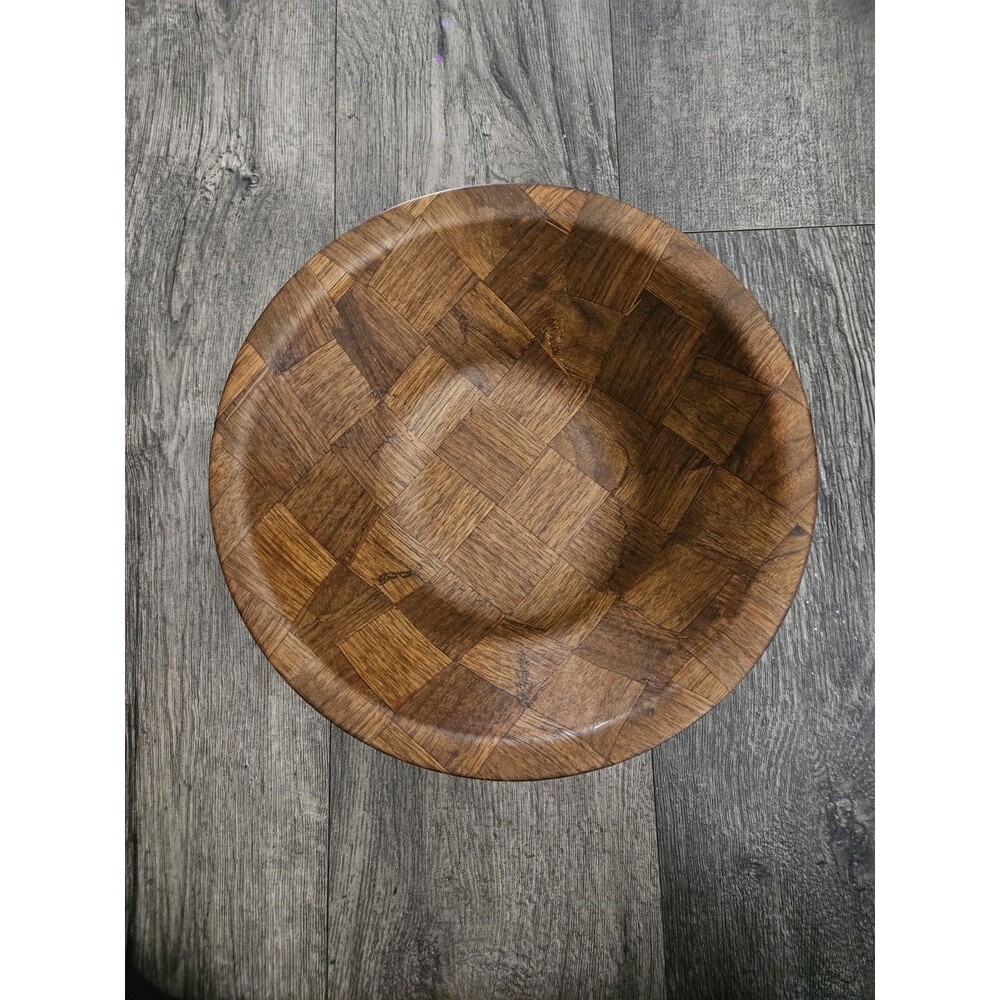 Vintage Weavewood Minneapolis Parquet Wood Salad Bowl 12” MCM Serving Bowl